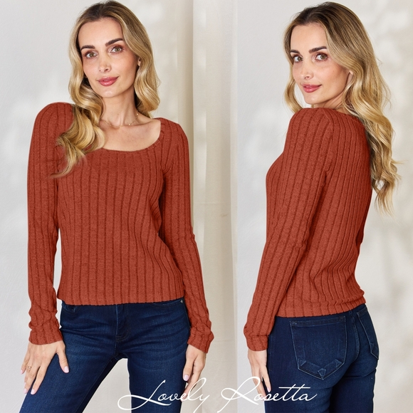 Women's Ribbed Rust Top - Picture 7 of 15